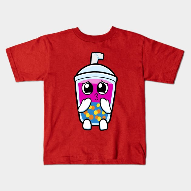 Sad Boba Milktea Kawai Kids T-Shirt by Irlustra Studio